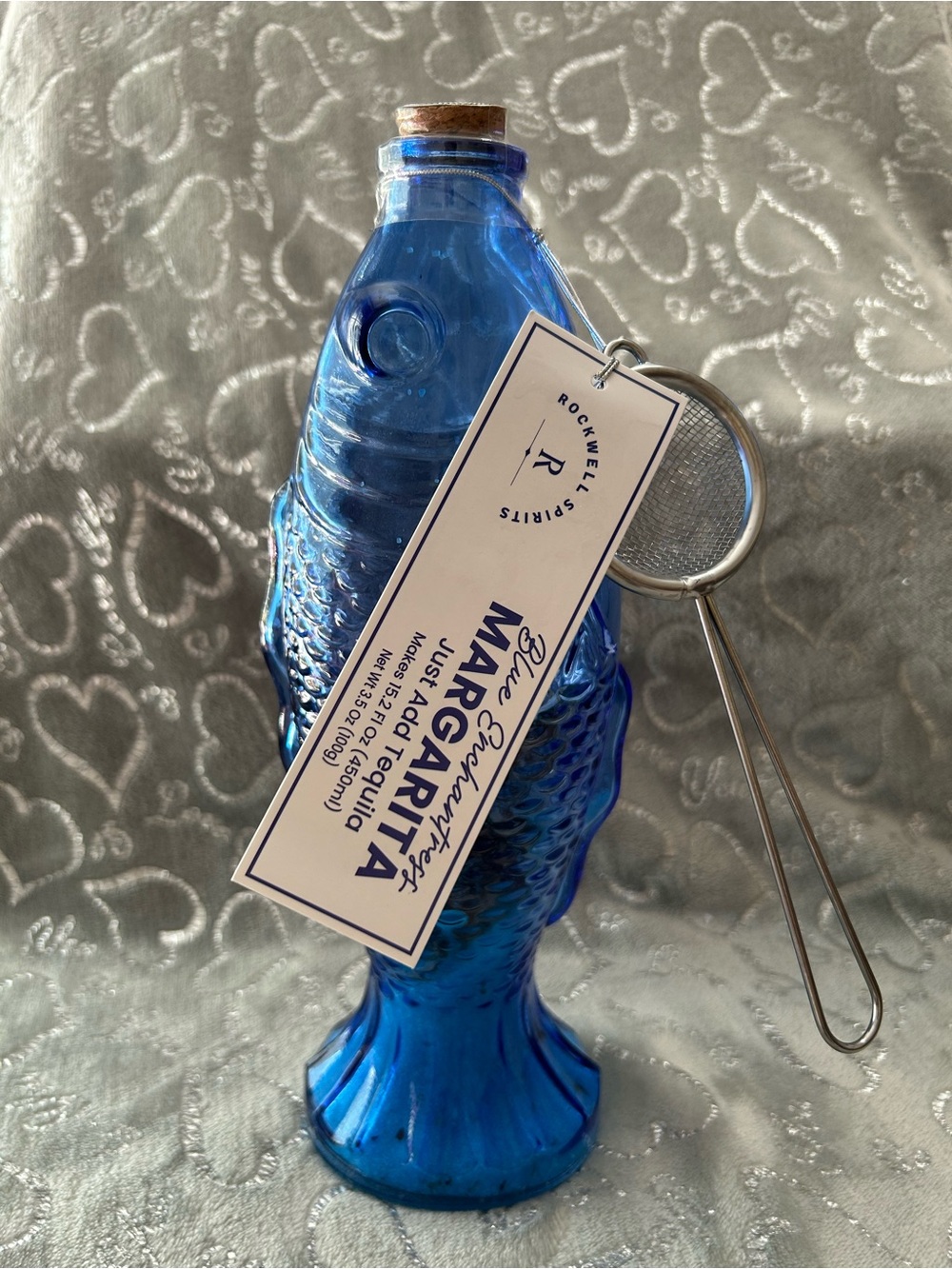 NWT Rockwell Spirits, 15.2f Blue Enchantress, Fish-Shaped Margarita Mixer Bottle